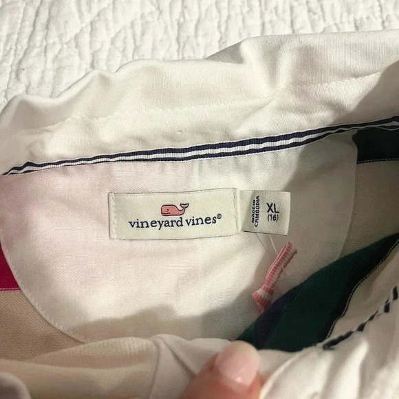 Vineyard Vines Polo Shirt Girls Rugby Pink Green Long Sleeve NWT Size XL - Picture 4 of 11